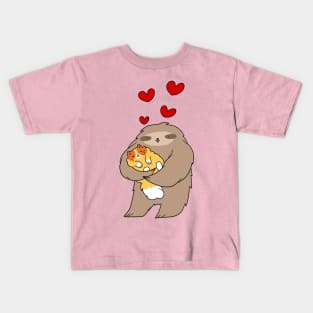 Sloth Loves Fluffy Kitten Kids T-Shirt